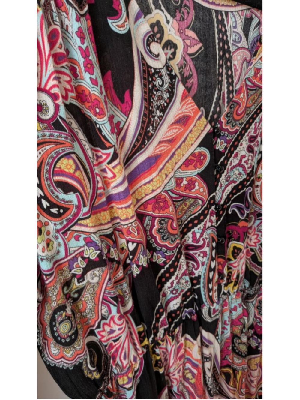 ECI New York Paisley Maxi Dress Button Front Faux Wrap Long Sleeve Boho XL - Picture 7 of 8